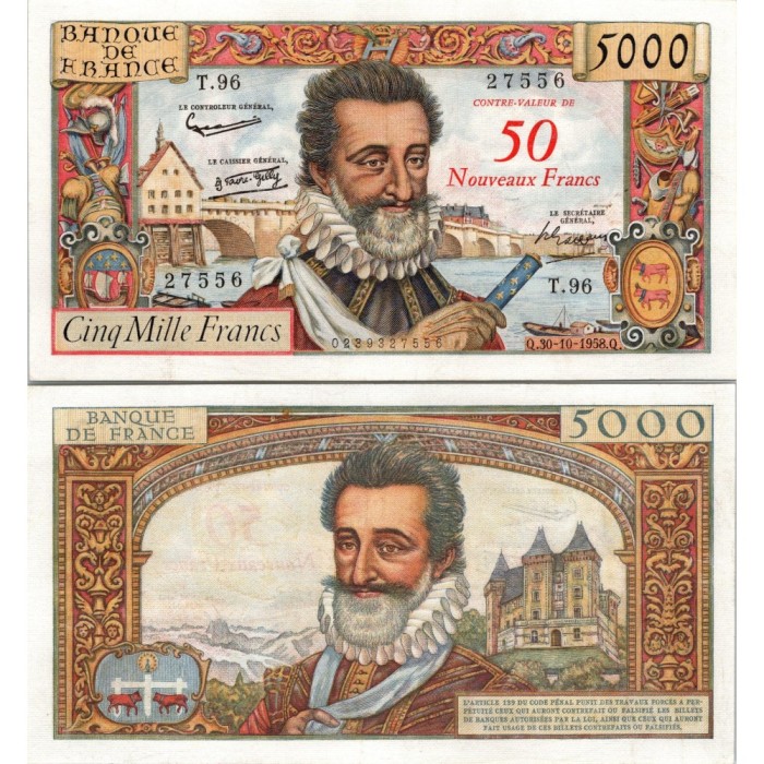 50 NF sur 5000 Francs Henri IV - 30/10/1958 - F.54.01 - Alph 96 - SPL