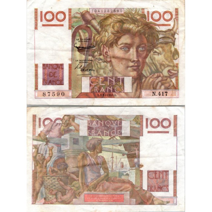 100 Francs Jeune Paysan - 2/11/1951 - F.28.30 - Alph 417 - TTB