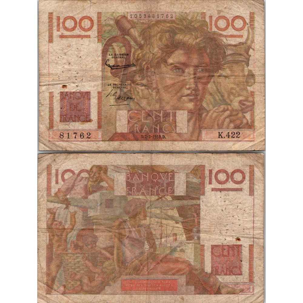 100 Francs Jeune Paysan - 7/02/1952 - F.28.31 - Alph 422 - TB