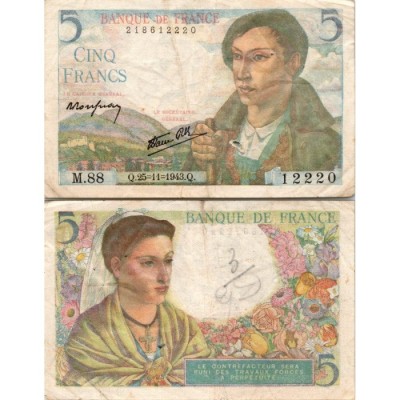 5 francs Berger - 25/11/1943 - F.05.04 - Alph 88 - TTB
