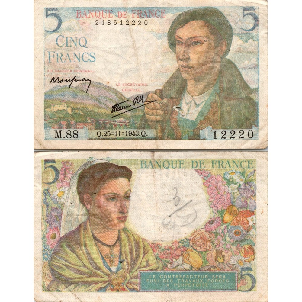 5 francs Berger - 25/11/1943 - F.05.04 - Alph 88 - TTB