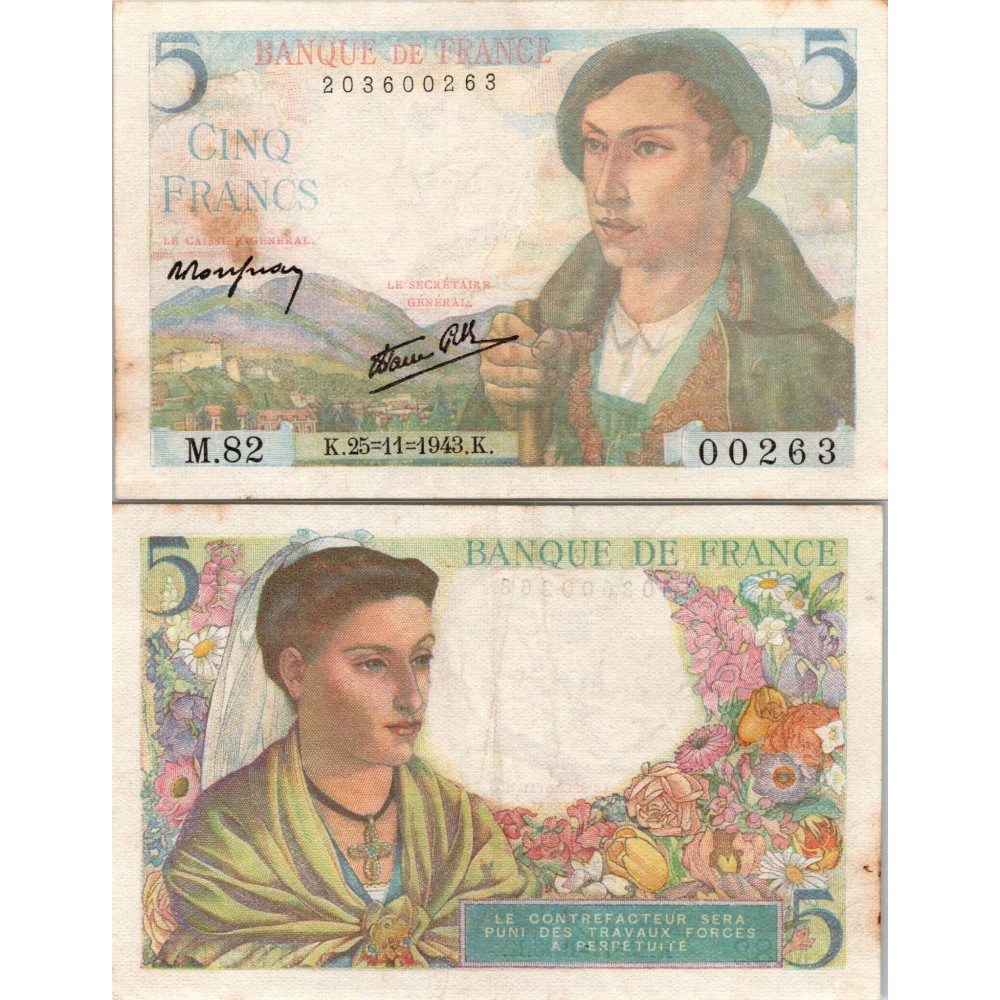 5 francs Berger - 25/11/1943 - F.05.04 - Alph 82 - SUP