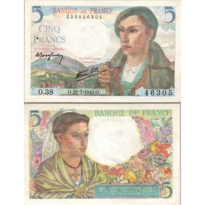 5 francs Berger - 22/07/1943 - F.05.02 - Alph 38 - SUP