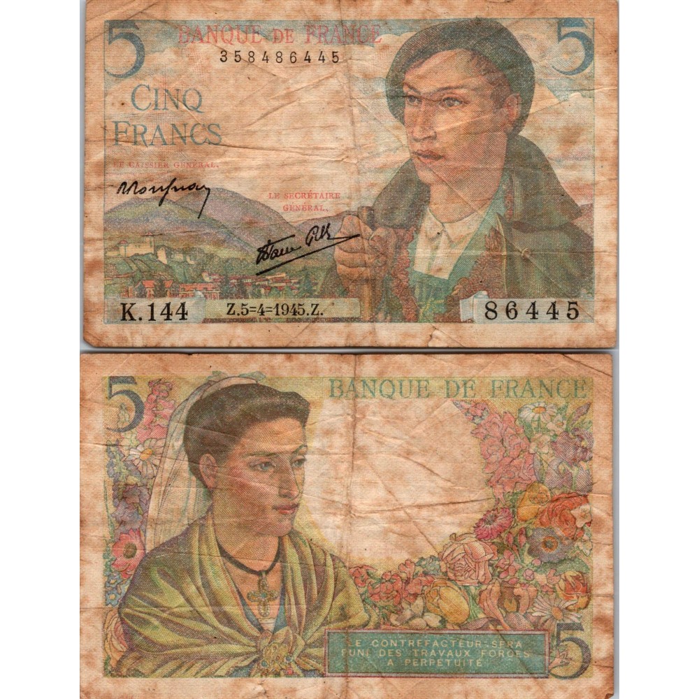 5 francs Berger - 5/04/1945 - F.05.06 - Alph 144 - TB