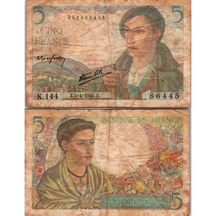 5 francs Berger - 5/04/1945 - F.05.06 - Alph 144 - TB