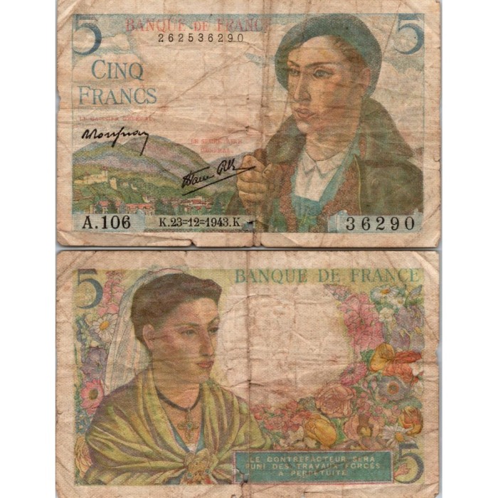 5 francs Berger - 23/12/1943 - F.05.05 - Alph 106 - TB