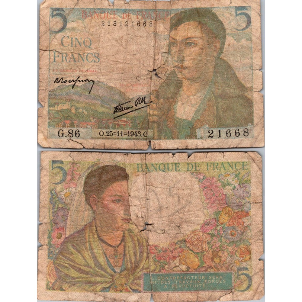 5 francs Berger - 25/11/1943 - F.05.04 - Alph 86 - B