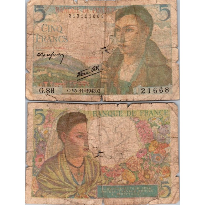 5 francs Berger - 25/11/1943 - F.05.04 - Alph 86 - B