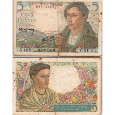 5 francs Berger - 5/04/1945 - F.05.06 - Alph 132 - TB