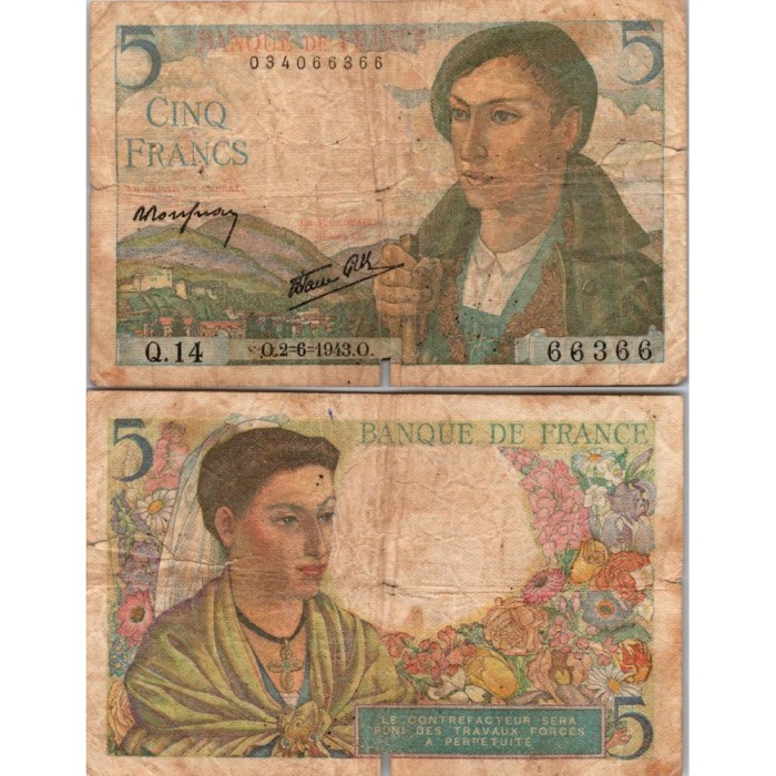 5 francs Berger - 2/06/1943 - F.05.01 - Alph 14 - TB