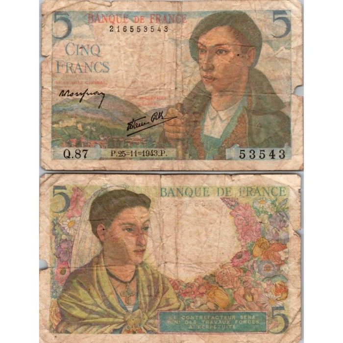 5 francs Berger - 25/11/1943 - F.05.04 - Alph 87 - TB