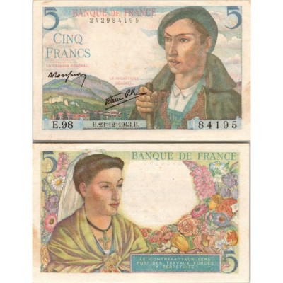 5 francs Berger - 23/12/1943 - F.05.05 - Alph 98 - SUP