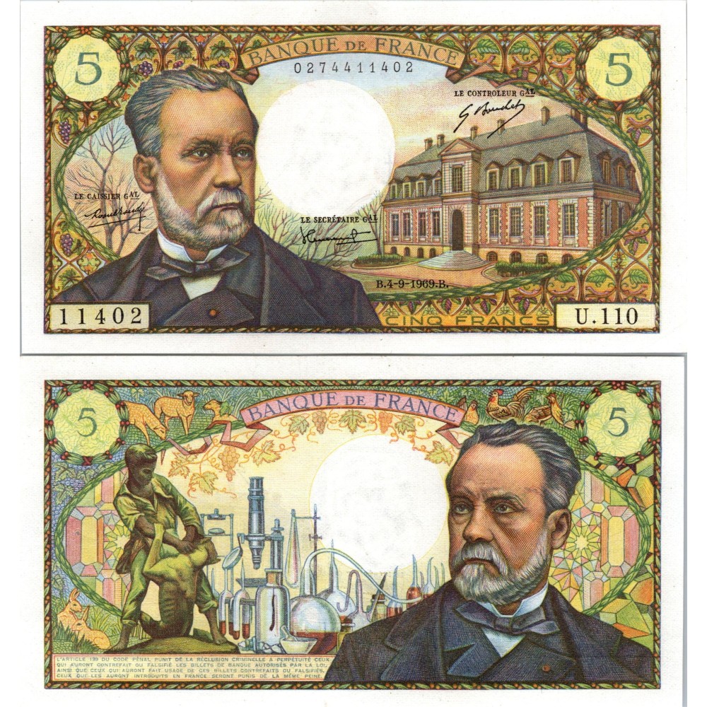 5 Francs Pasteur - 4/09/1969 - F.61.11 - Alph 110 - SPL
