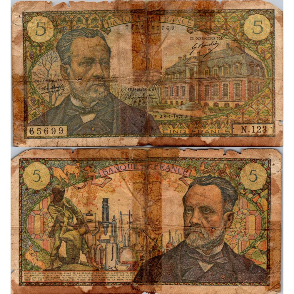 5 Francs Pasteur - 8/01/1970 - F.61.12 - Alph 123 - B