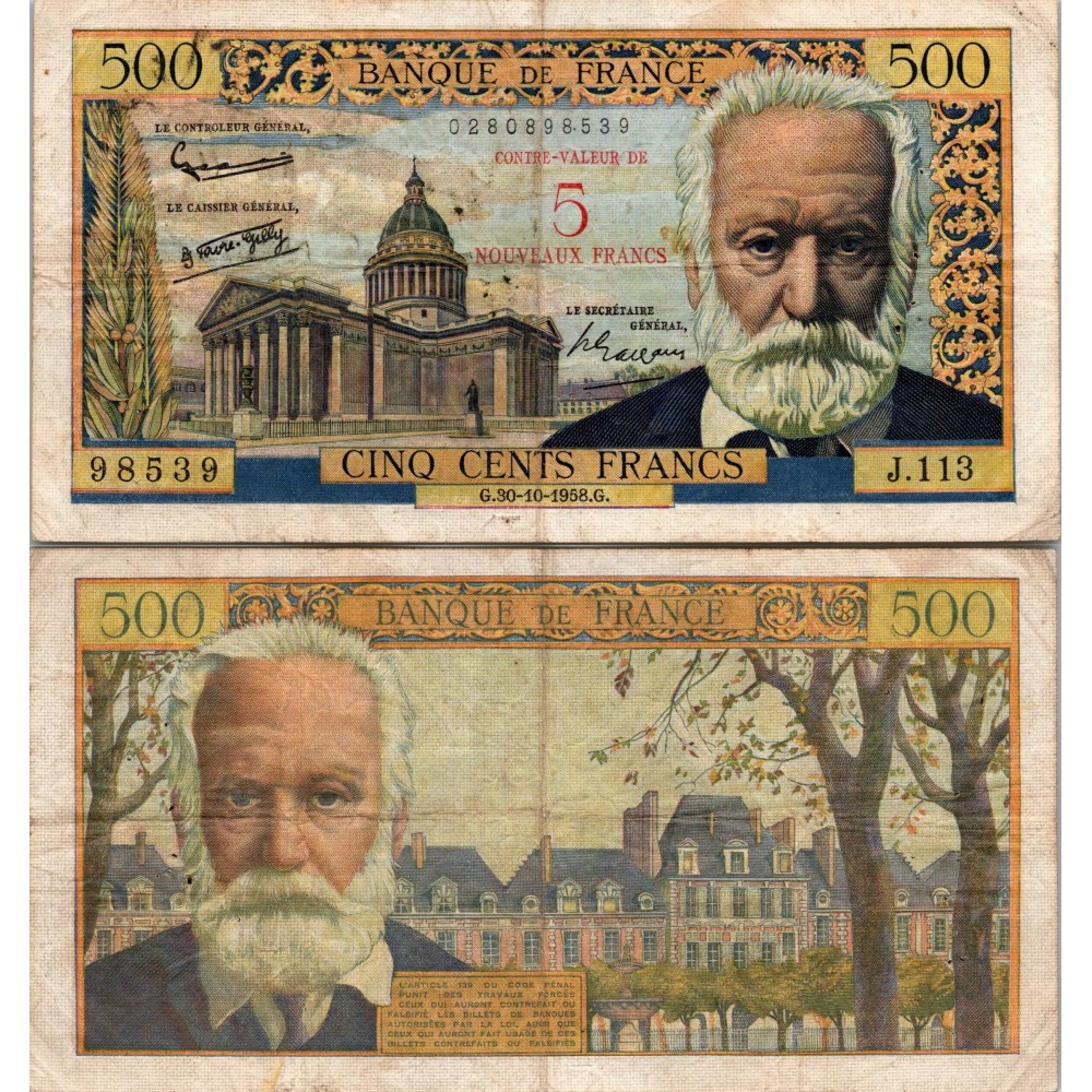 5 NF sur 500 Francs Victor Hugo - 30/10/1958 - F.52.01 - Alph 113 - TTB