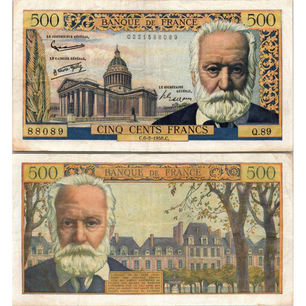 500 Francs Victor Hugo - 6/02/1958 - F.35.08 - Alph 89 - SUP