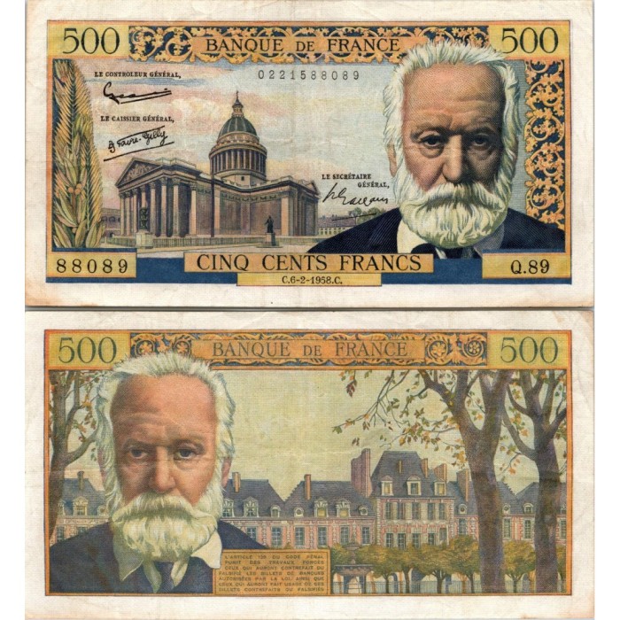 500 Francs Victor Hugo - 6/02/1958 - F.35.08 - Alph 89 - SUP