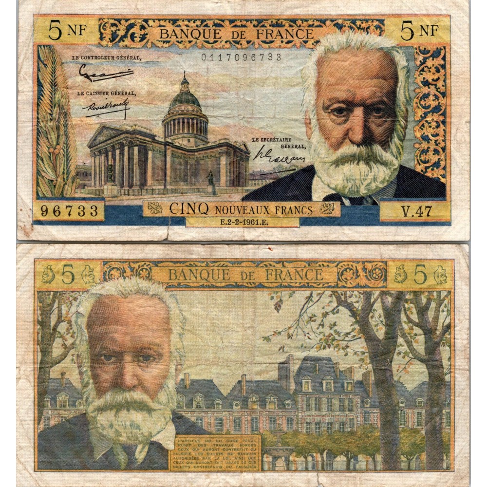 5 Nouveaux Francs Victor Hugo - 2/02/1961 - F.56.06 - Alph 47 - TTB