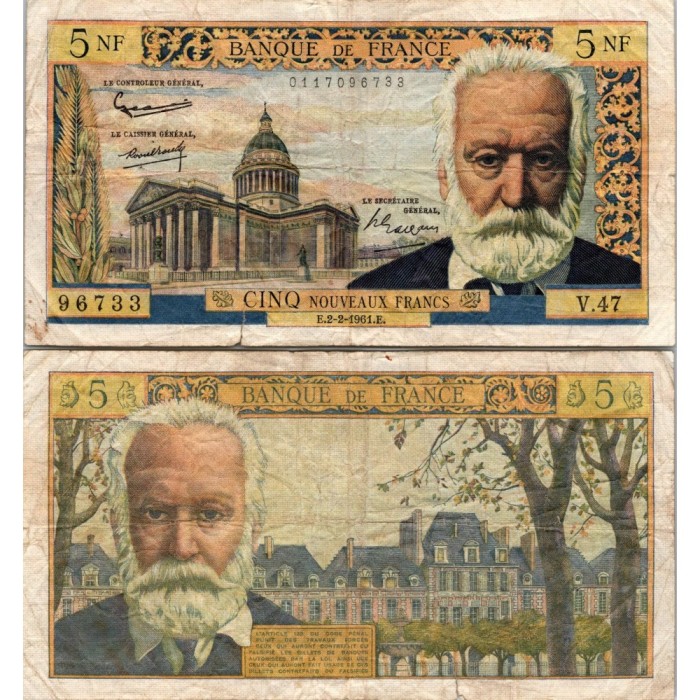 5 Nouveaux Francs Victor Hugo - 2/02/1961 - F.56.06 - Alph 47 - TTB