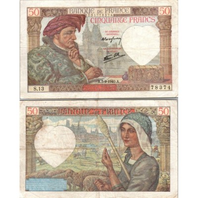 50 Francs Jacques Cœur - 5/09/1940 - F.19.02 - Alph 13 - TTB