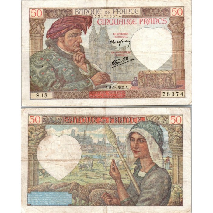 50 Francs Jacques Cœur - 5/09/1940 - F.19.02 - Alph 13 - TTB