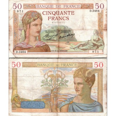 50 Francs Cérès - 5/12/1935 - F.17.20 - Alph 2484 - TTB