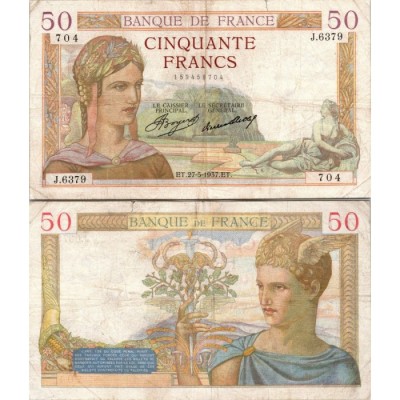 50 Francs Cérès - 27/05/1937 - F.17.39 - Alph 6379 - TTB