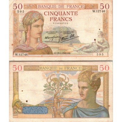 50 Francs Cérès - 29/02/1940 - F.18.40 - Alph 12746 - TTB