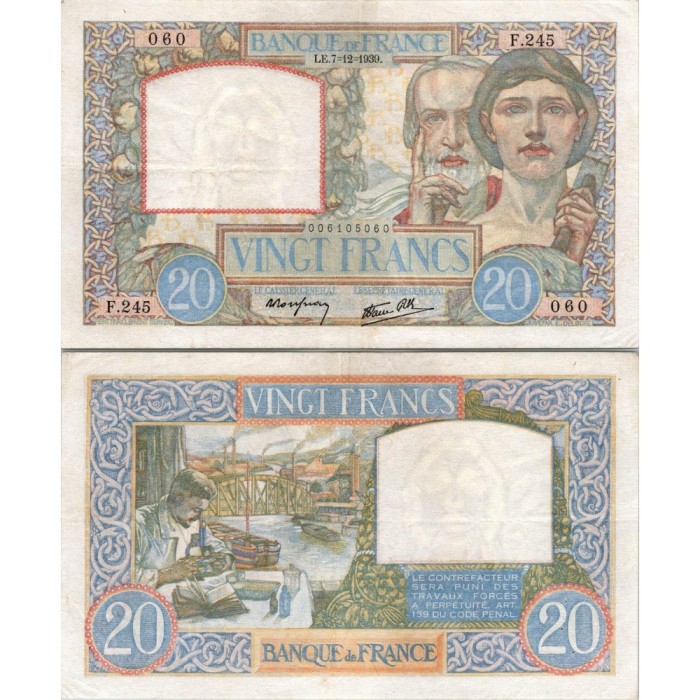 20 Francs Travail et Science - 7/12/1939 - F.12.01 - Alph 245 - SUP