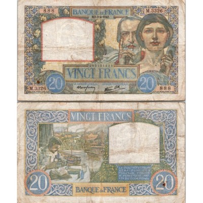 20 Francs Travail et Science - 3/04/1941 - F.12.13 - Alph 3326 - TTB