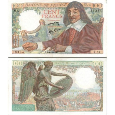 100 Francs Descartes - 7/01/1943 - F.27.03 - Alph 55 - SUP
