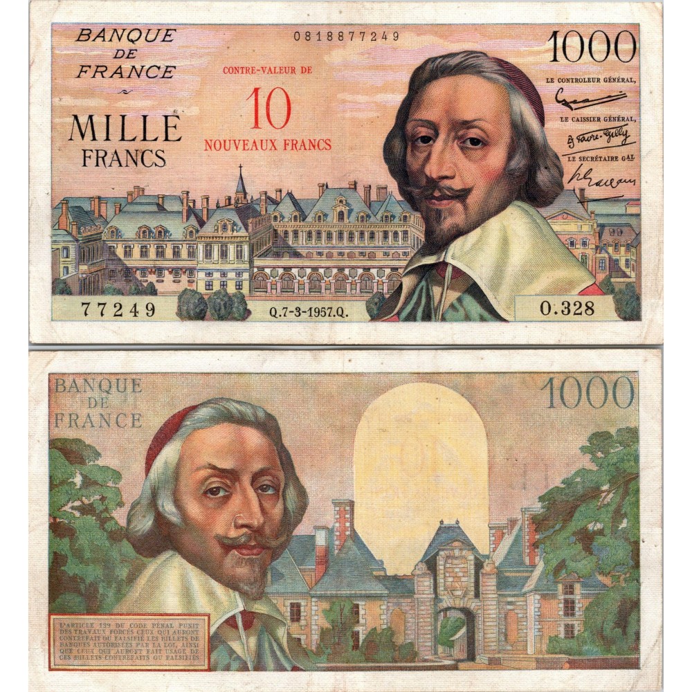 10 NF SUR 1000 Francs Richelieu - 7/03/1957 - F.53.01 - Alph 328 - SUP