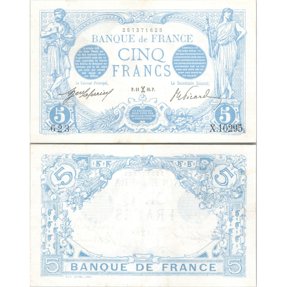 5 Francs Bleu - 1916 - F.02.37 - Alph 10295 - SUP