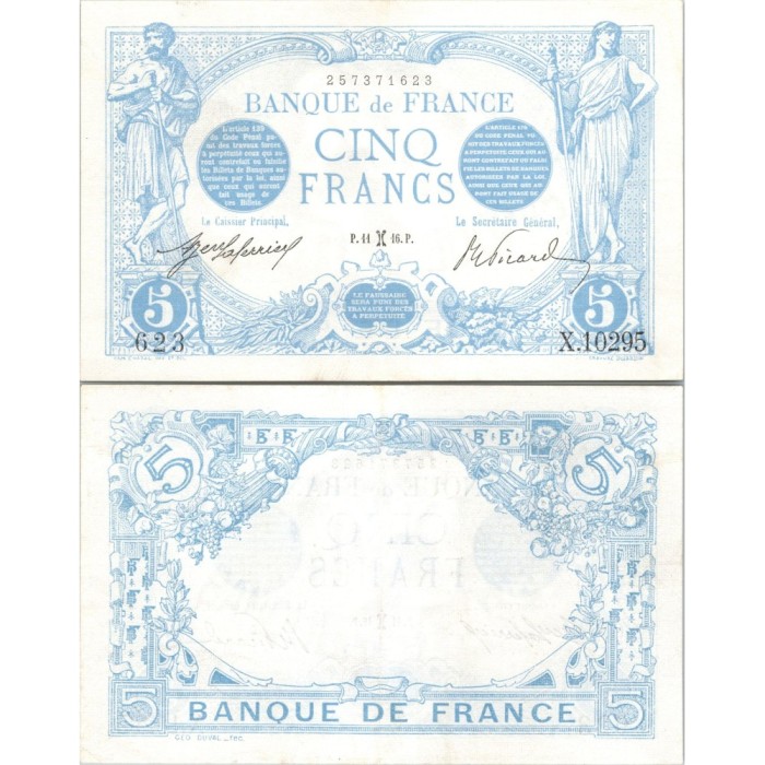 5 Francs Bleu - 1916 - F.02.37 - Alph 10295 - SUP