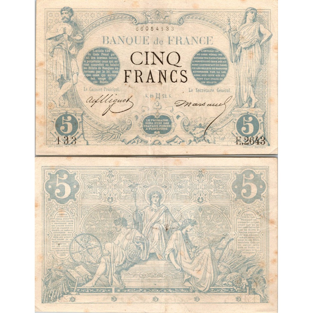 5 Francs Noir - 1873 - F.01.18 - Alph 2643 - TTB