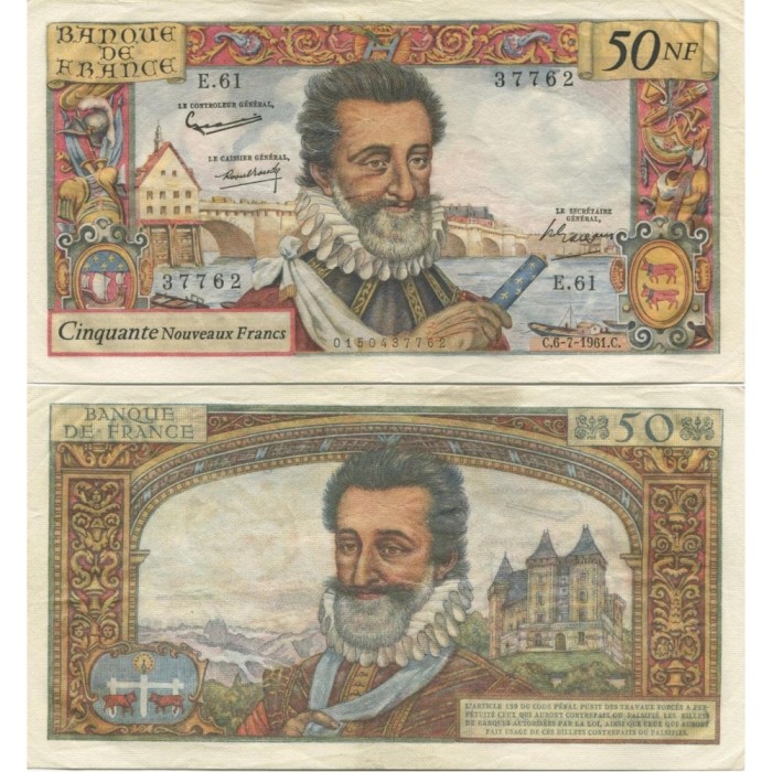 50 Nouveaux Francs Henri IV - 6/07/1961 - F.58.06 - Alph 61 - TTB