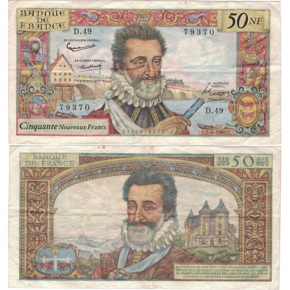 50 Nouveaux Francs Henri IV - 7/04/1960 - F.58.04 - Alph 49 - TB