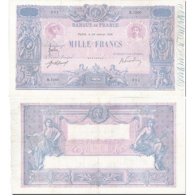 1000 Francs Bleu et Rose - 24/01/1919 - F.36.33 - Alph 1200 - TTB
