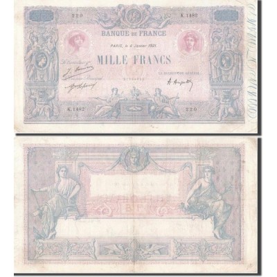 1000 Francs Bleu et Rose - 4/01/1921 - F.36.37 - Alph 1482 - TTB