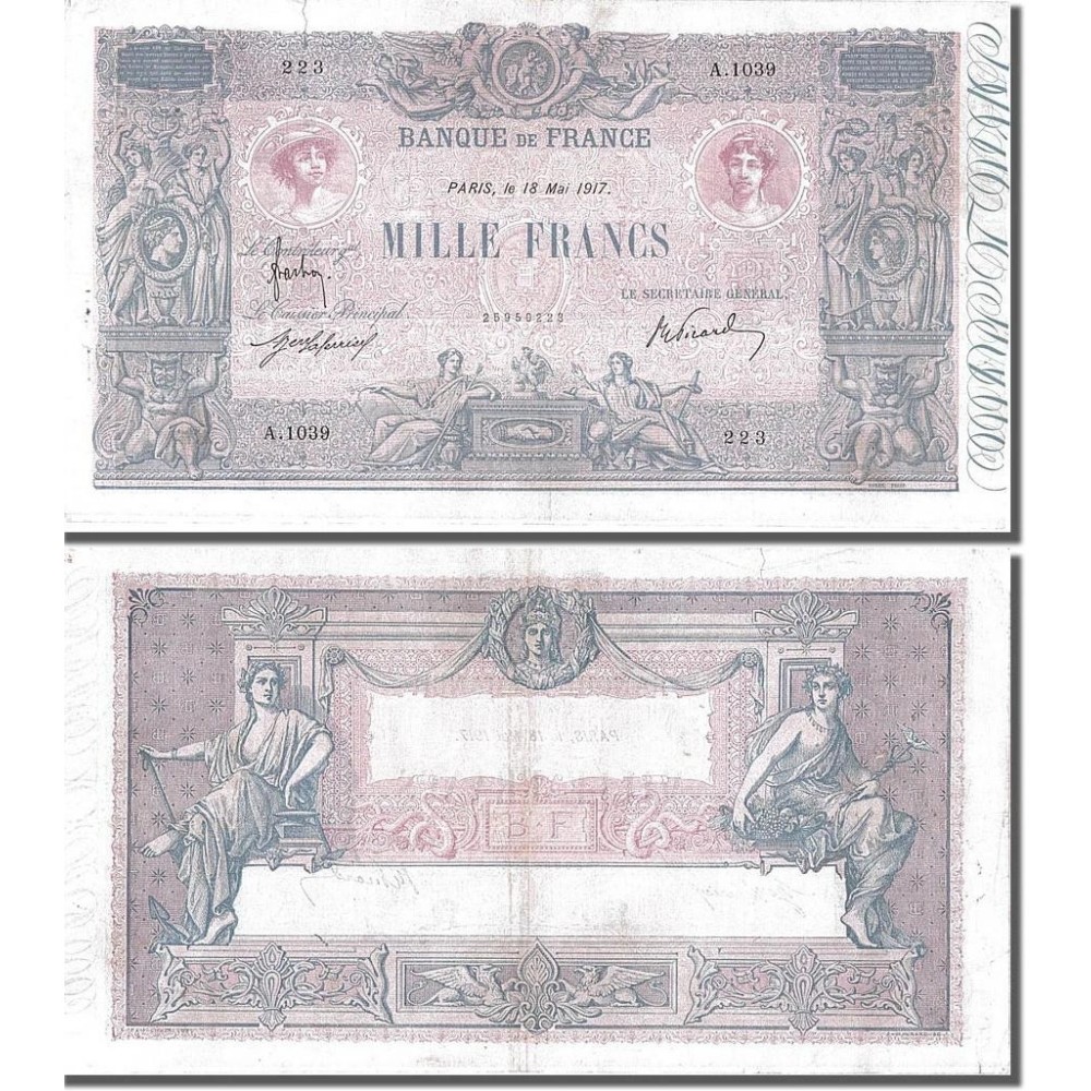 1000 Francs Bleu et Rose - 18/05/1917 - F.36.31 - Alph 1039 - TTB