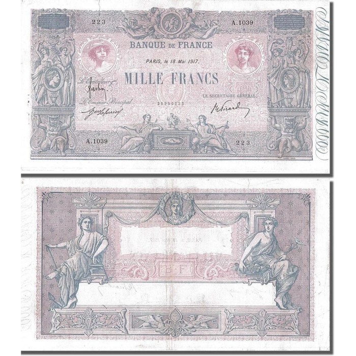 1000 Francs Bleu et Rose - 18/05/1917 - F.36.31 - Alph 1039 - TTB