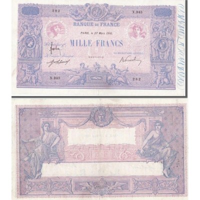 1000 Francs Bleu et Rose - 27/03/1916 - F.36.30 - Alph 943 - TTB