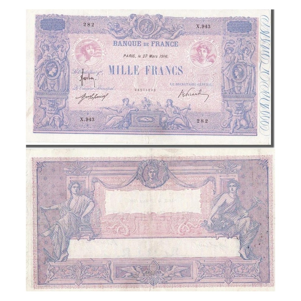 1000 Francs Bleu et Rose - 27/03/1916 - F.36.30 - Alph 943 - TTB
