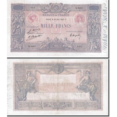 1000 Francs Bleu et Rose - 16/06/1926 - F.36.42 - Alph 2463 - TTB