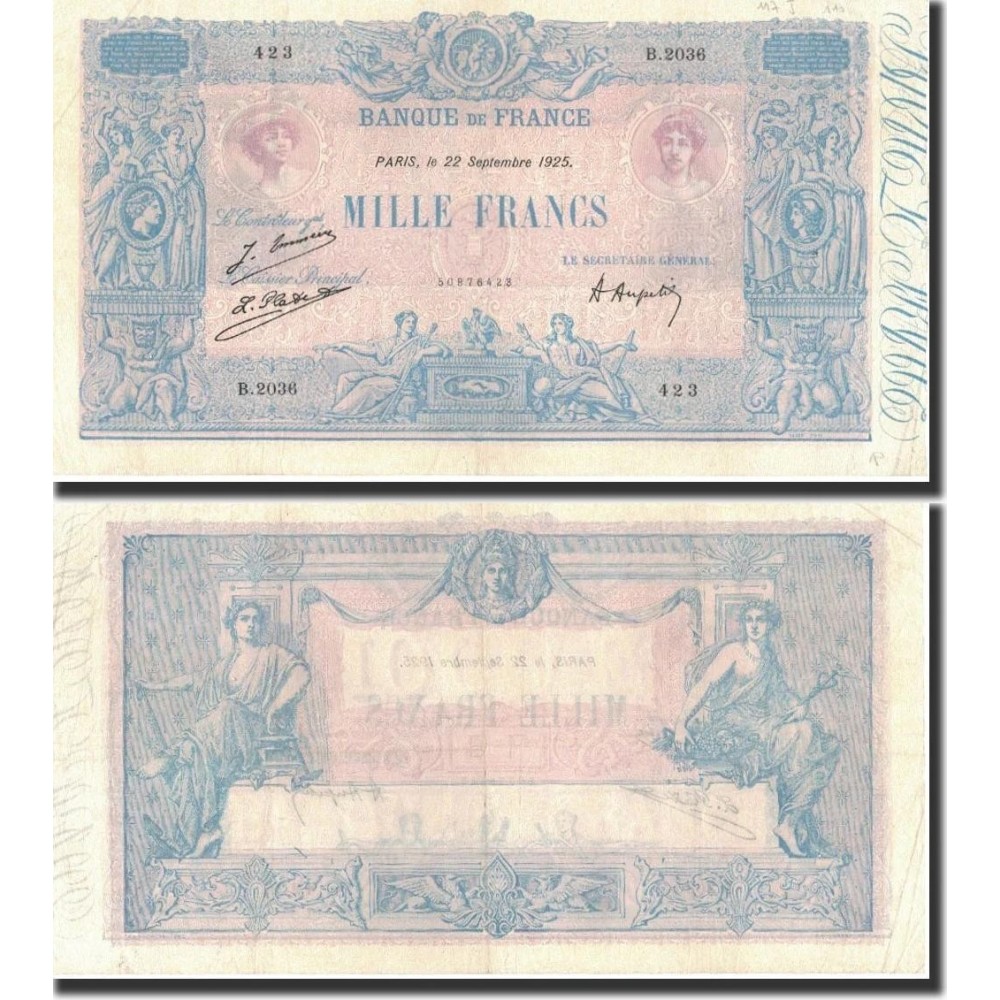 1000 Francs Bleu et Rose - 22/09/1825 - F.36.41 - Alph 2036 - TTB
