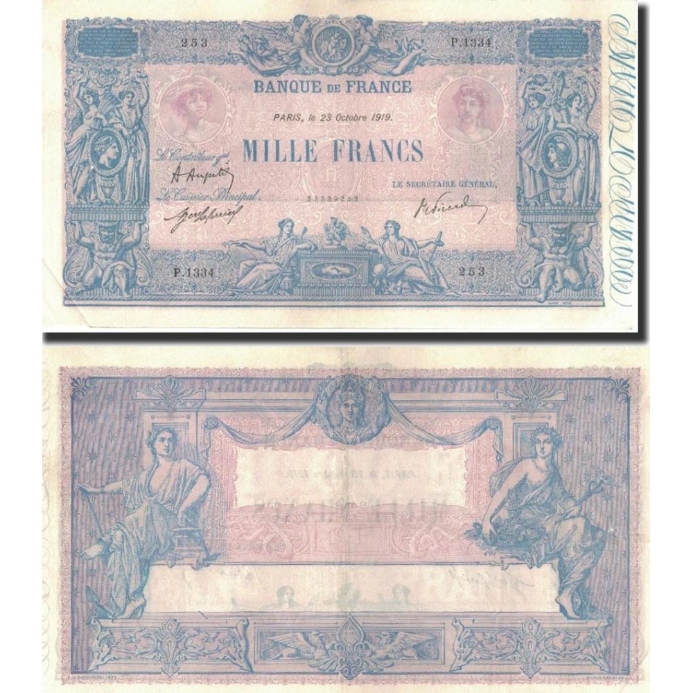 1000 Francs Bleu et Rose - 23/10/1919 - F.36.34 - Alph 1334 - TTB