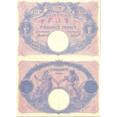 50 Francs Bleu et Rose - 05/09/1916 - F.14.29 - Alph 7017 - TTB