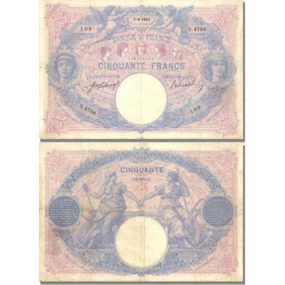 50 Francs Bleu et Rose - 7/08/1913 - F.14.26 - Alph 4766 - TB