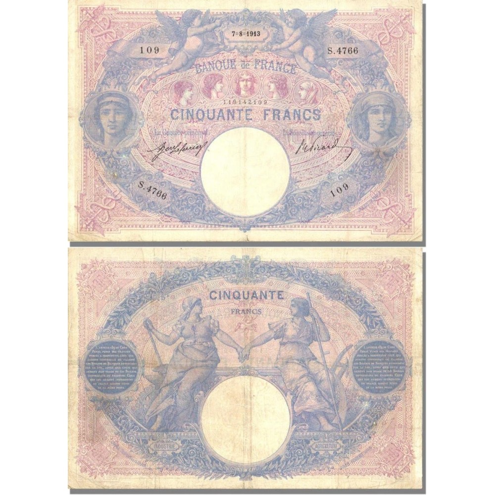 50 Francs Bleu et Rose - 7/08/1913 - F.14.26 - Alph 4766 - TB