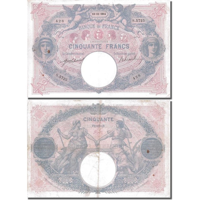 50 Francs Bleu et Rose - 13/11/1914 - F.14.27 - Alph 5725 - TB